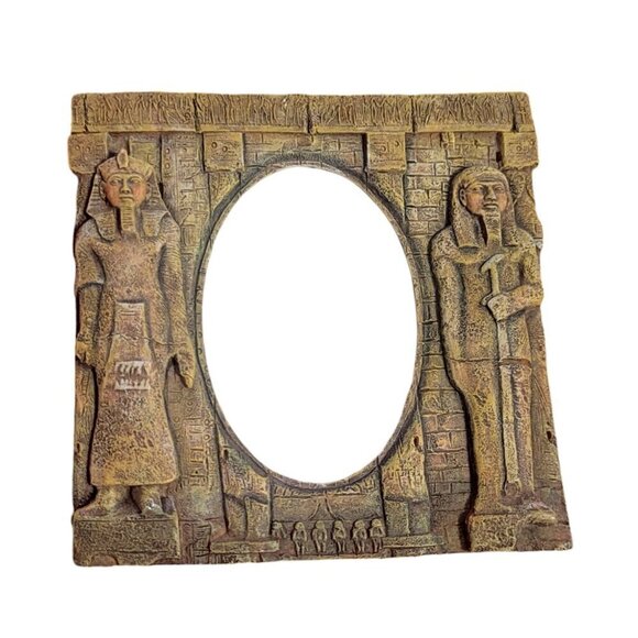 Egyptian Stone Frame Pharaoh Picture Art Deco Photo 1920s Revival Décor Vintage - Picture 1 of 6